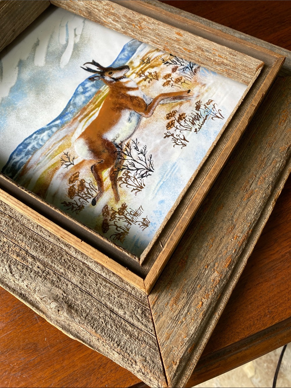 Vintage Rabianim Enamel on Copper Art, Mid Century Pronghorn Antelope “Wildlife - Picture 8 of 8